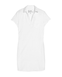 White 100% Cotton Frank & Eileen Lauren S/S Polo Jersey Dress with short sleeves and a collar on a white background.