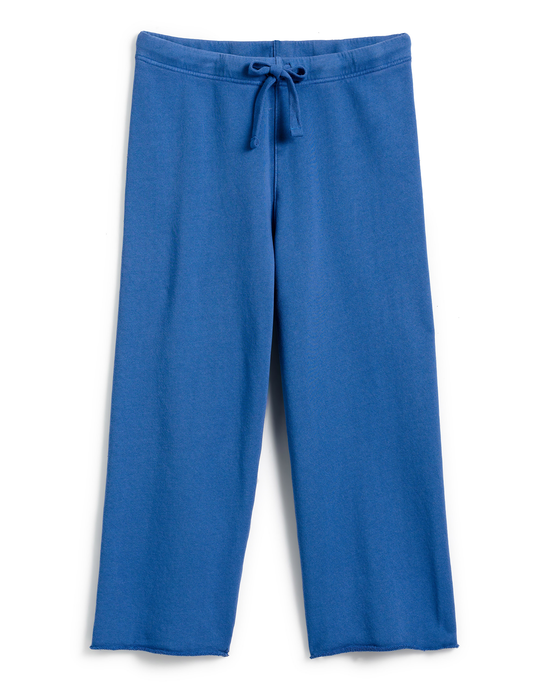 Catherine Cropped Wide Leg Sweatpant in Royal by Frank & Eileen isolated on a white background.