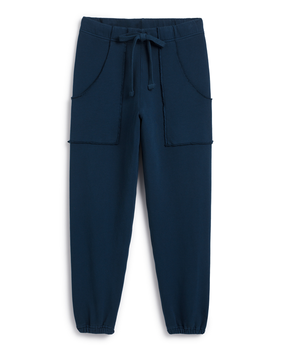 Eamon Jogger Sweatpant in Air Force by Frank & Eileen, with drawstring waist and roomy patch pockets.
