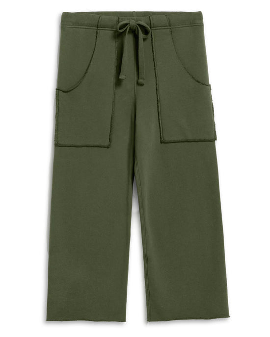 Frank & Eileen Penny Patch Pocket Sweatpant in Caper, featuring a drawstring waist and two large front patch pockets, shown cropped and laid flat on a white background.