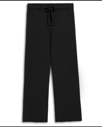 The Catherine Long Sweatpant in Black by Frank & Eileen features luxurious triple fleece, a drawstring waist, relaxed fit, and cropped length. Shown flat on a white background for a modern look.