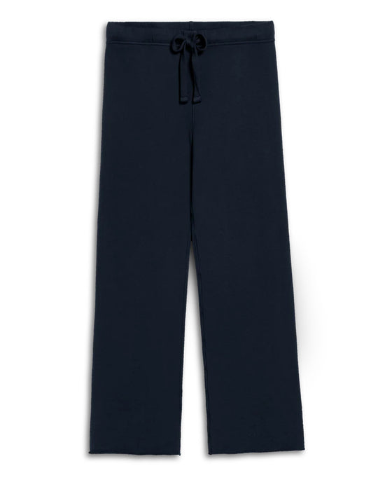 Frank & Eileen Catherine Long Sweatpant in British Royal Navy, featuring a wide-leg cut and drawstring waistband, laid flat on a white background.