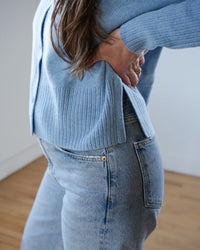 Hi Rib Cardigan W/ Slits in Heather - Bliss Boutiques
