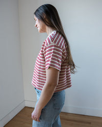 Brissa Short Sleeve Crew Neck Top in Natural/Red - Bliss Boutiques