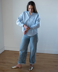 Eileen Relaxed Button Up Shirt in Solid Blue - Bliss Boutiques