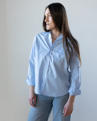 Eileen Relaxed Button Up Shirt in Solid Blue - Bliss Boutiques