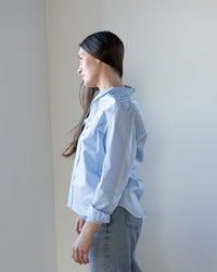Eileen Relaxed Button Up Shirt in Solid Blue - Bliss Boutiques