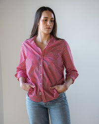 Eileen Relaxed Button Up in Red White Check - Bliss Boutiques