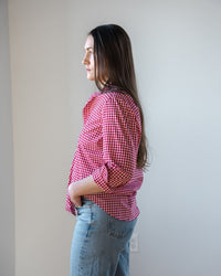 Eileen Relaxed Button Up in Red White Check - Bliss Boutiques