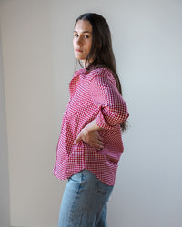 Eileen Relaxed Button Up in Red White Check - Bliss Boutiques