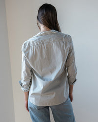 Eileen Relaxed Button Up Shirt in Army Green Stripe - Bliss Boutiques