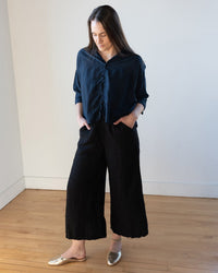 Cropped Becca Wide Leg in Black Linen Twill - Bliss Boutiques
