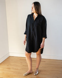 Yuki Shirtdress in Black Linen Twill - Bliss Boutiques