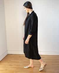 Frankie Long Shirtdress in Black Linen Twill - Bliss Boutiques