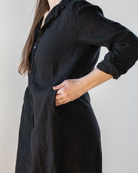 Frankie Long Shirtdress in Black Linen Twill - Bliss Boutiques