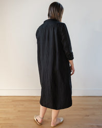 Frankie Long Shirtdress in Black Linen Twill - Bliss Boutiques