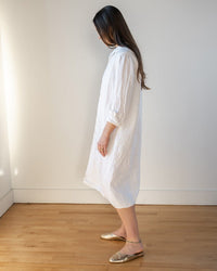 Frankie Long Shirtdress in White Linen Twill - Bliss Boutiques