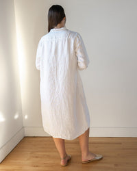 Frankie Long Shirtdress in White Linen Twill - Bliss Boutiques