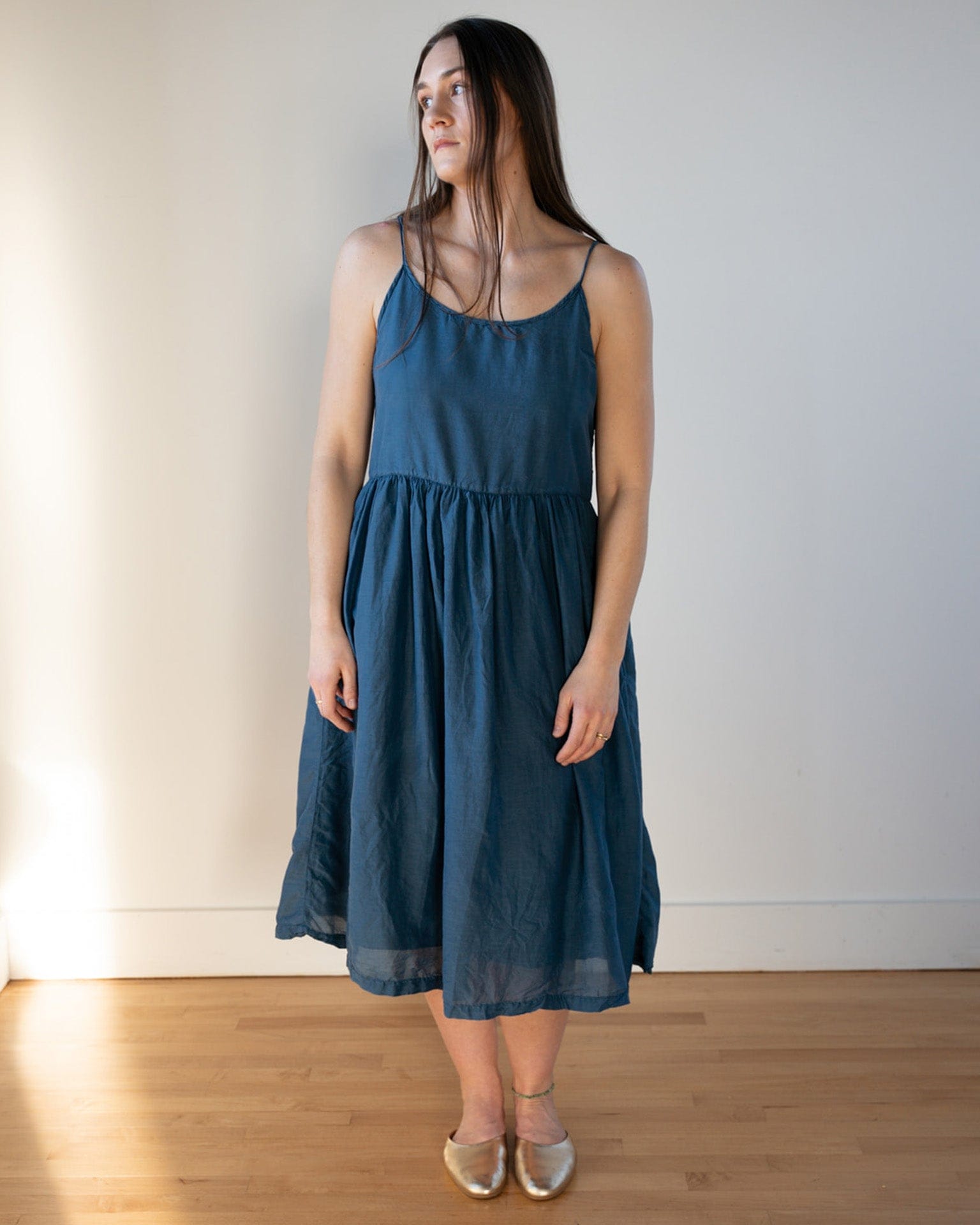 Vivian Keyhole Dress in Moonlit Ocean Cotton Silk
