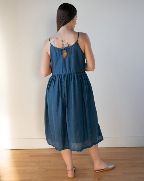 LLEA BLUE Vivian Keyhole Dress in Moonlit Ocean Cotton Silk - Bliss ...