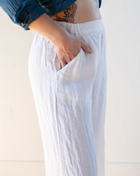 LLEA BLUE Clothing Becca Wide Leg Pant in White Linen Twill
