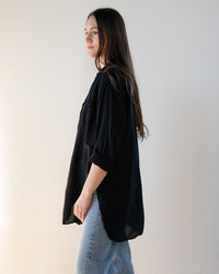 Ciel Tunic Blouse in Black Cotton Silk - Bliss Boutiques