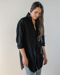 Ciel Tunic Blouse in Black Cotton Silk - Bliss Boutiques