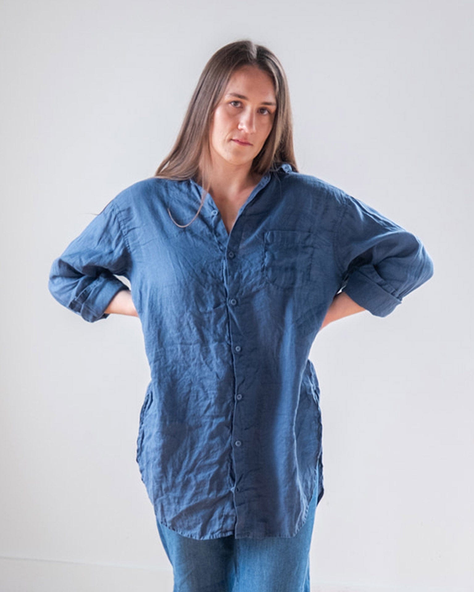 Ciel Tunic Blouse in Moonlit Ocean Linen