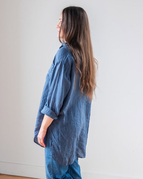 Llea Blue Ciel Tunic Blouse in Moonlit Ocean Linen - Bliss Boutiques