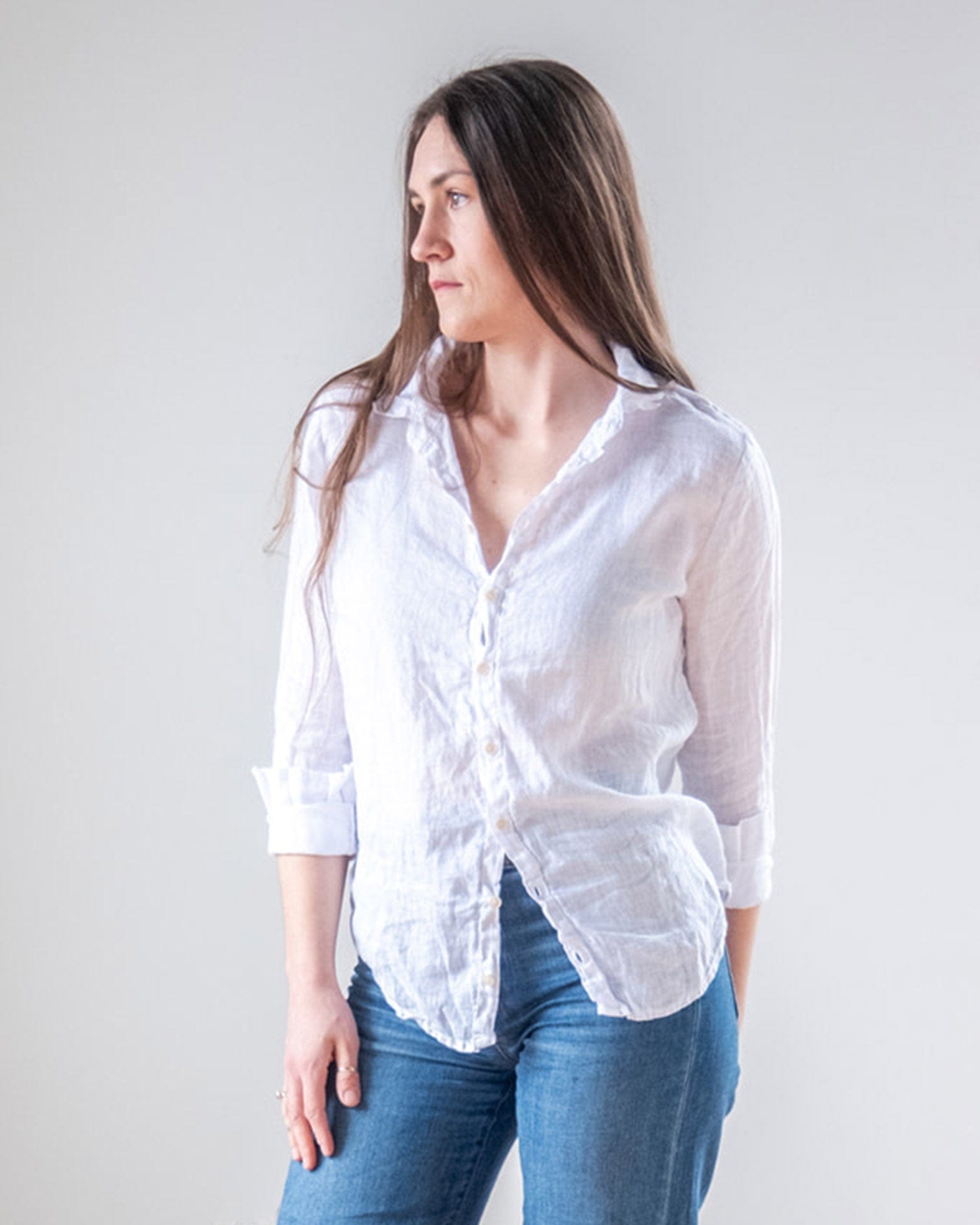 Dorie Top in White Linen