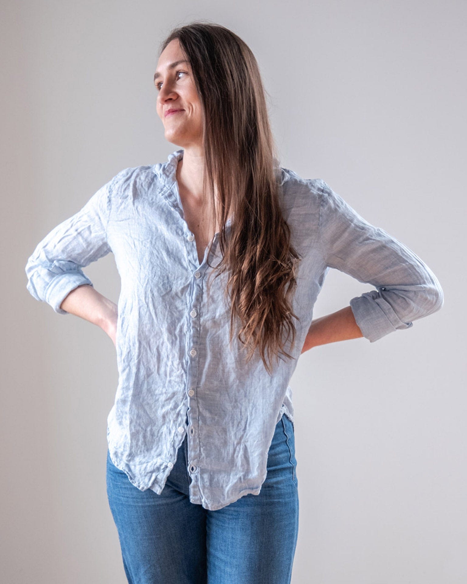 Dorie Top in Aqua Chambray Linen