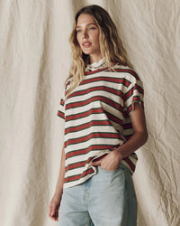 the Great Clothing The Boxy Crew in Cream with Brown