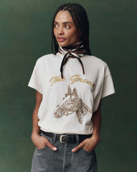 the Great Clothing The Boxy Crew w/ Horse Embroidery in Washed White