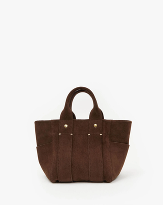 Suede Le Petit Box Tote in Chocolate
