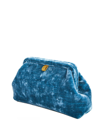 Handmade in the USA, Liette Solid Velvet Clutch in Teal by Marian Paquette isolated on a white background.