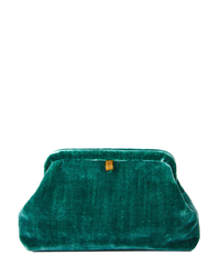 Liette Solid Velvet Clutch in Forest Green by Marian Paquette on a white background, handmade in the USA.