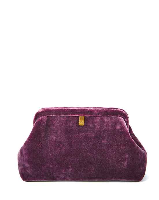 Liette Solid Velvet Clutch in Purple by Marian Paquette is isolated on a white background.