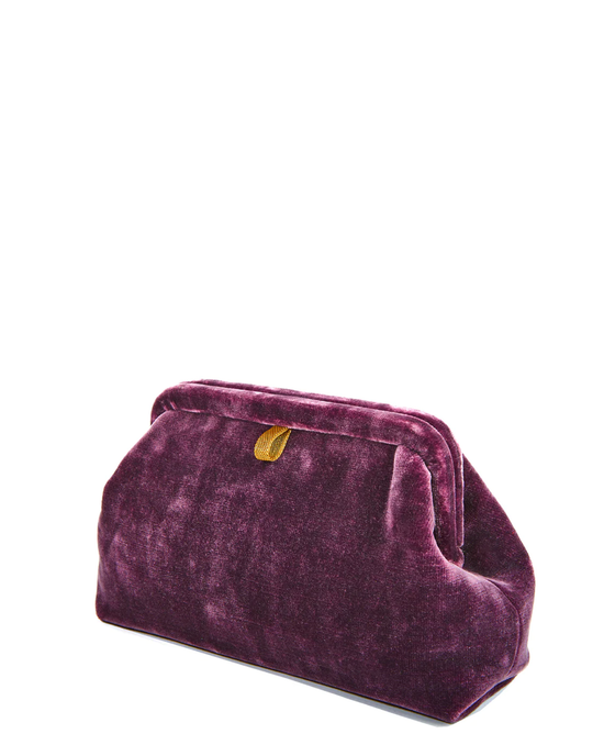 Liette Solid Velvet Clutch in Purple by Marian Paquette isolated on a white background.
