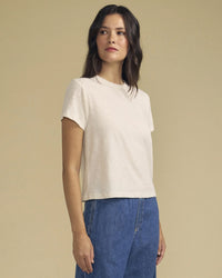 Marika Short Sleeve Crew Neck Crop Top in Beach
