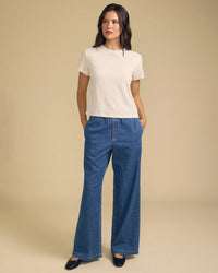Marika Short Sleeve Crew Neck Crop Top in Beach