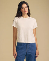 Marika Short Sleeve Crew Neck Crop Top in Beach