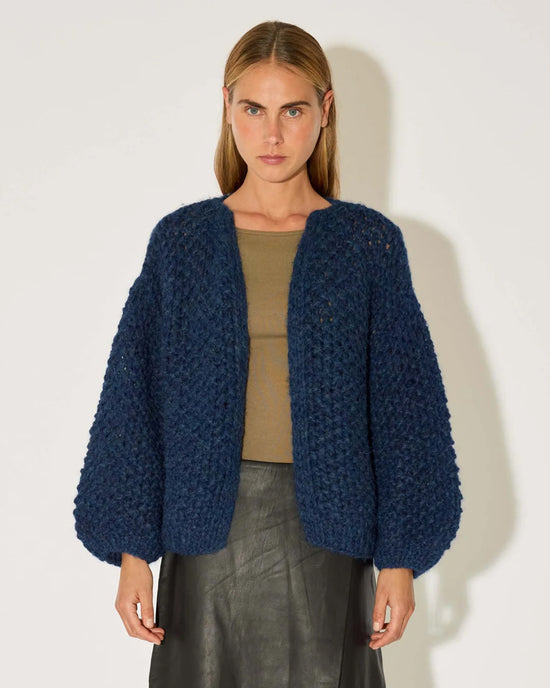 Maiami Chunky Alpaca Pearl Pattern Bomber Cardi in Denim 