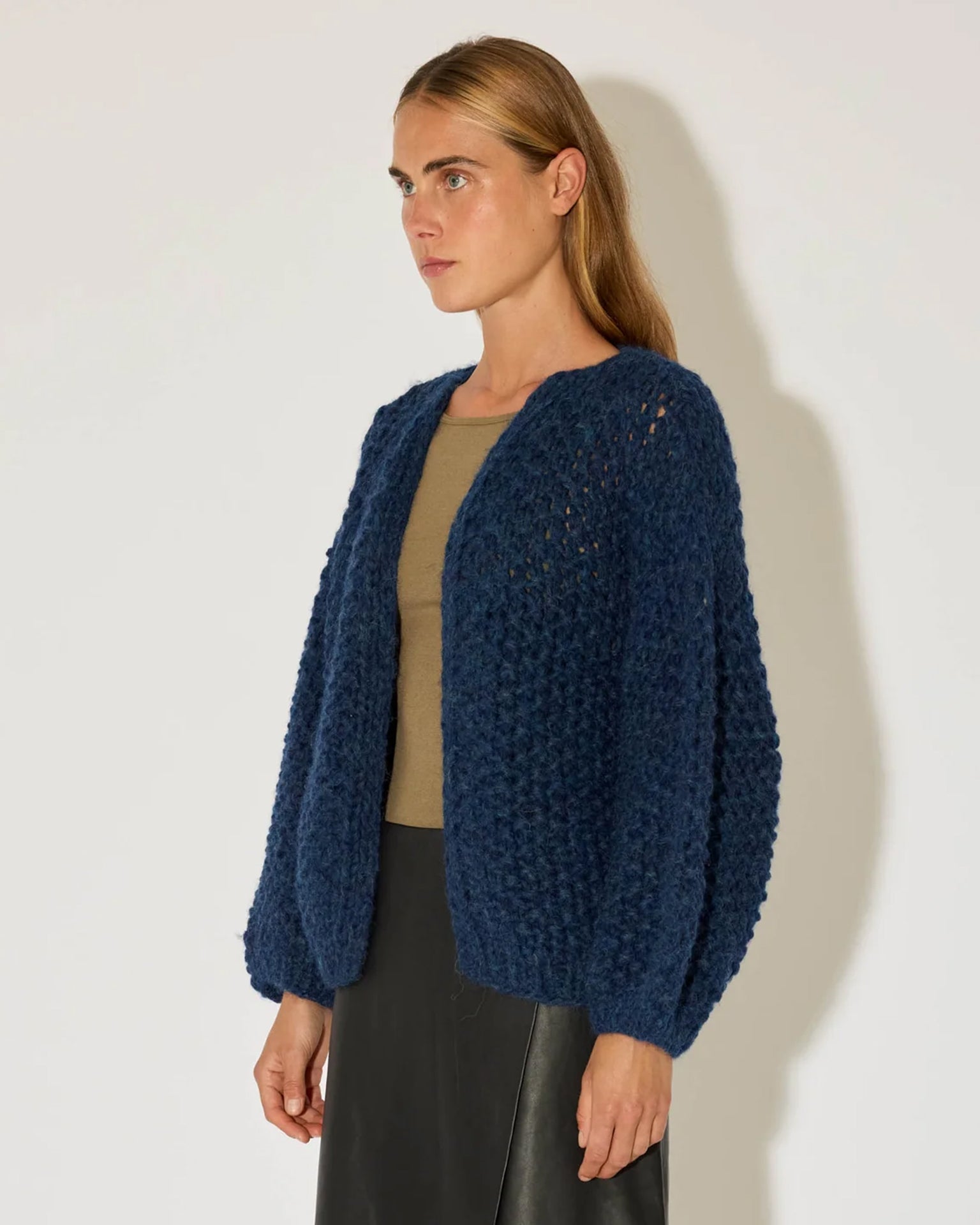 Maiami Chunky Alpaca Pearl Pattern Bomber Cardi in Denim 