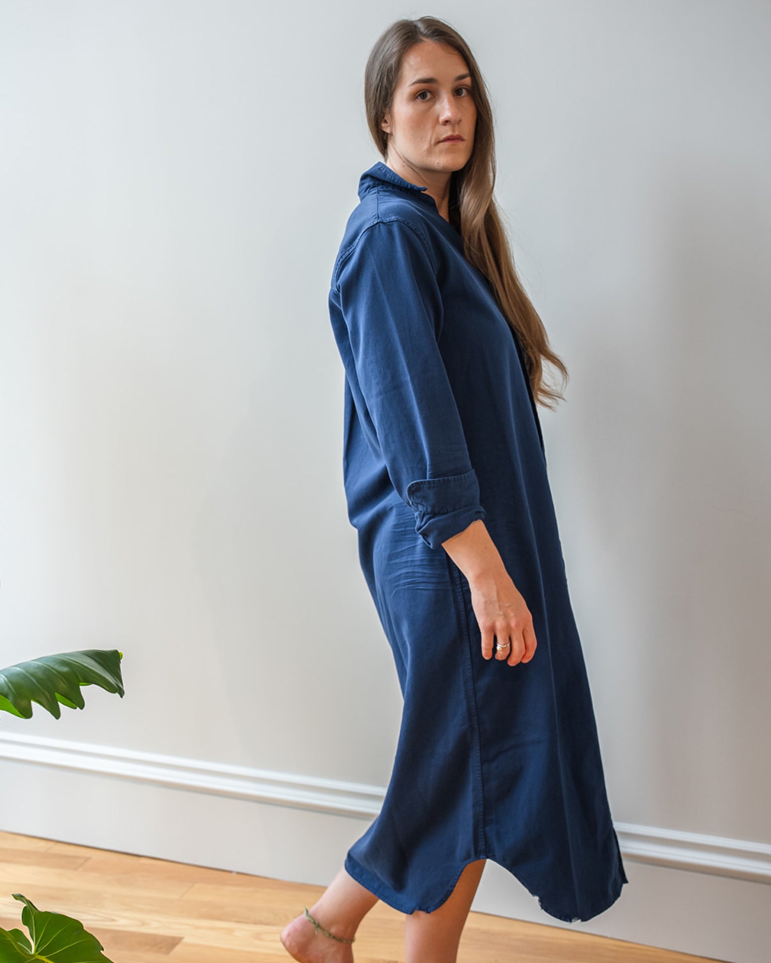 Rory Maxi Denim Shirtdress in Washed Navy