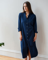 Rory Maxi Denim Shirtdress in Washed Navy