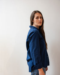 Eileen Relaxed Button-Up Denim Shirt in Washed Navy