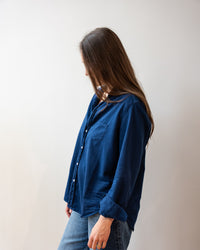 Eileen Relaxed Button-Up Denim Shirt in Washed Navy