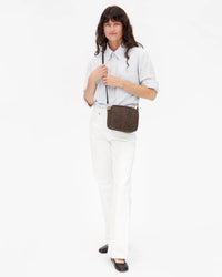 Clare V. Midi Sac - Leather & Suede Woven Checker in Black/Chocolate 