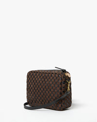 Clare V. Midi Sac - Leather & Suede Woven Checker in Black/Chocolate 