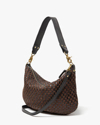 Clare V. Moyen Messenger - Leather & Suede Woven Checker in Black/Chocolate 